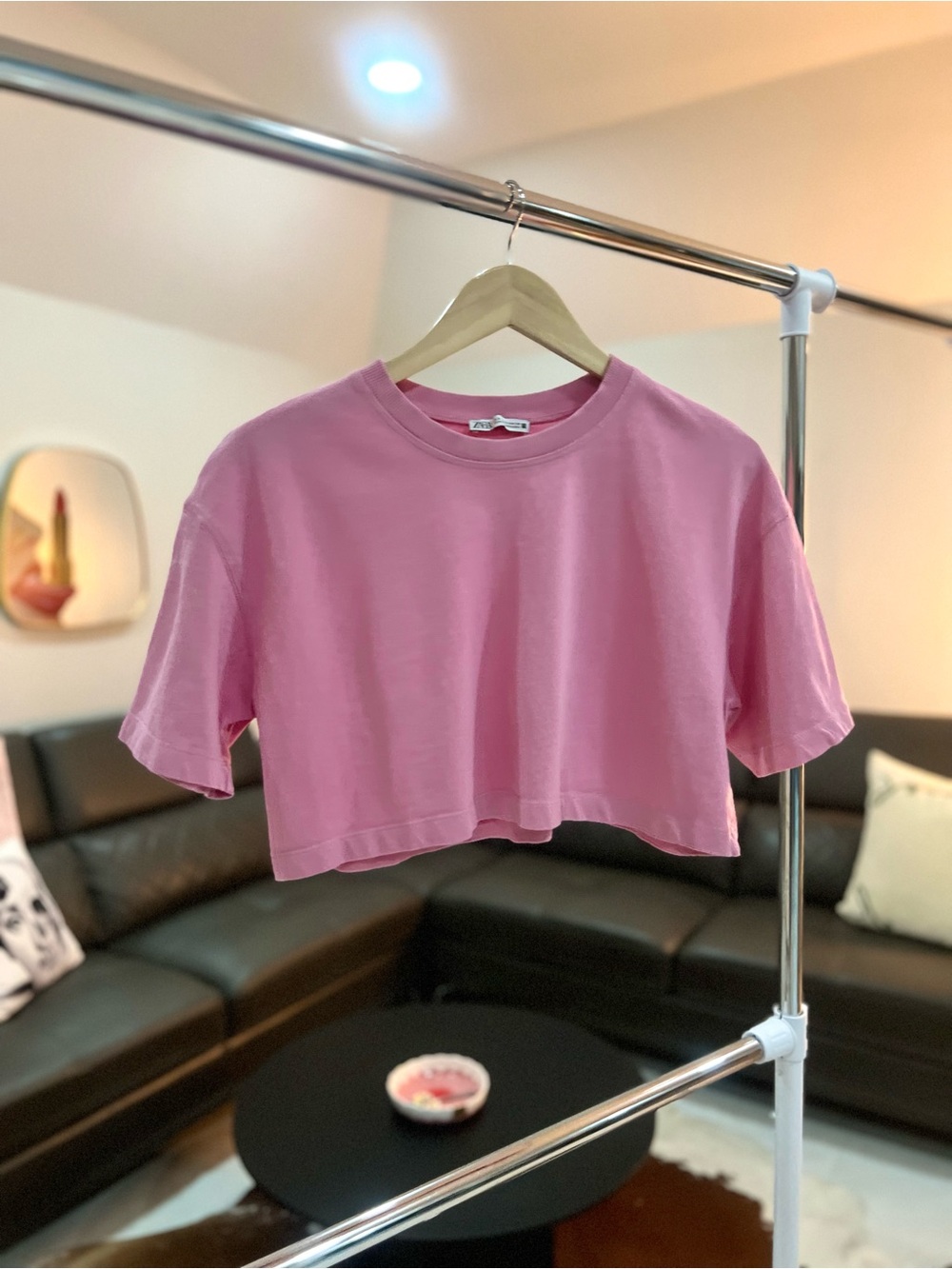 Zara Primrose Pink Cropped Tee Sz S